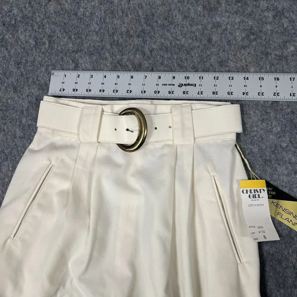 Christy Girl Women's Skirt 8 Ivory Knee‎ Length Belted Kensington Flannel New